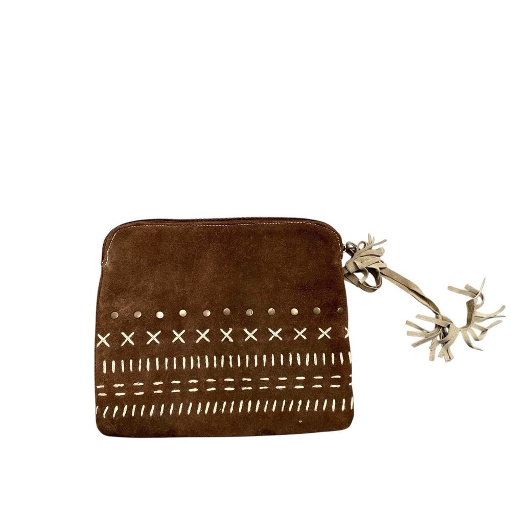 Western Women’s Brown Suede Studded‎ Fringe Clutch Bag Boho Country Cowgirl